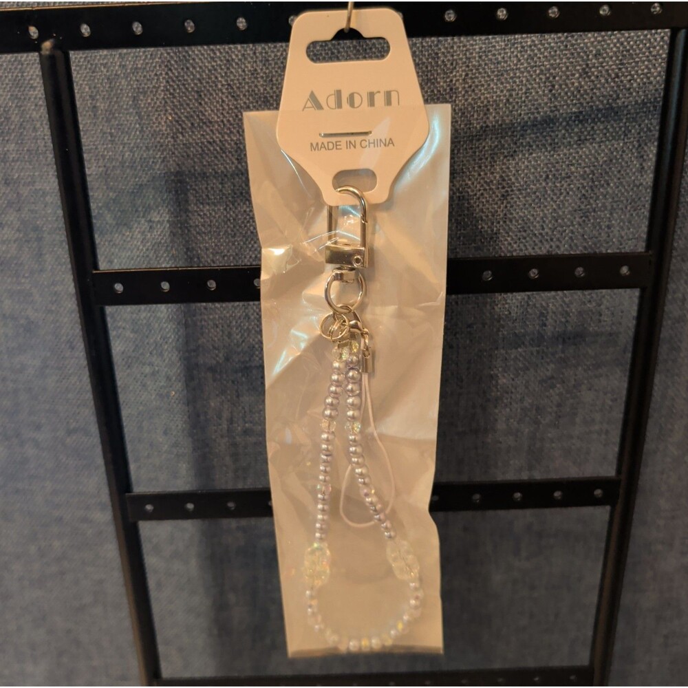 Adorn Beaded Phone Strap Charm Pearl Glass Crystal Y2K Keychain New Card